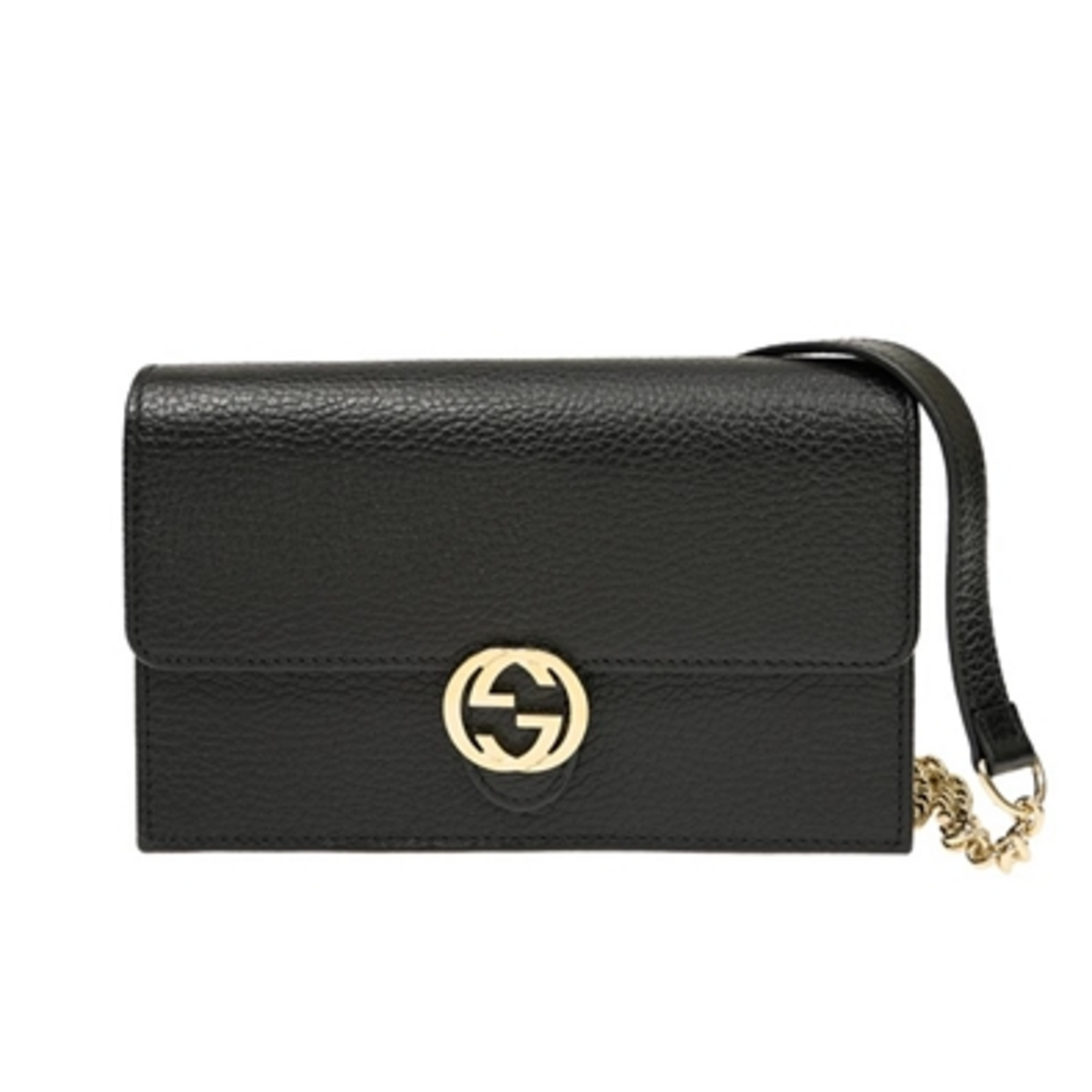 INTERLOCKING PEBBLED LEATHER CROSSBODY, BLACK