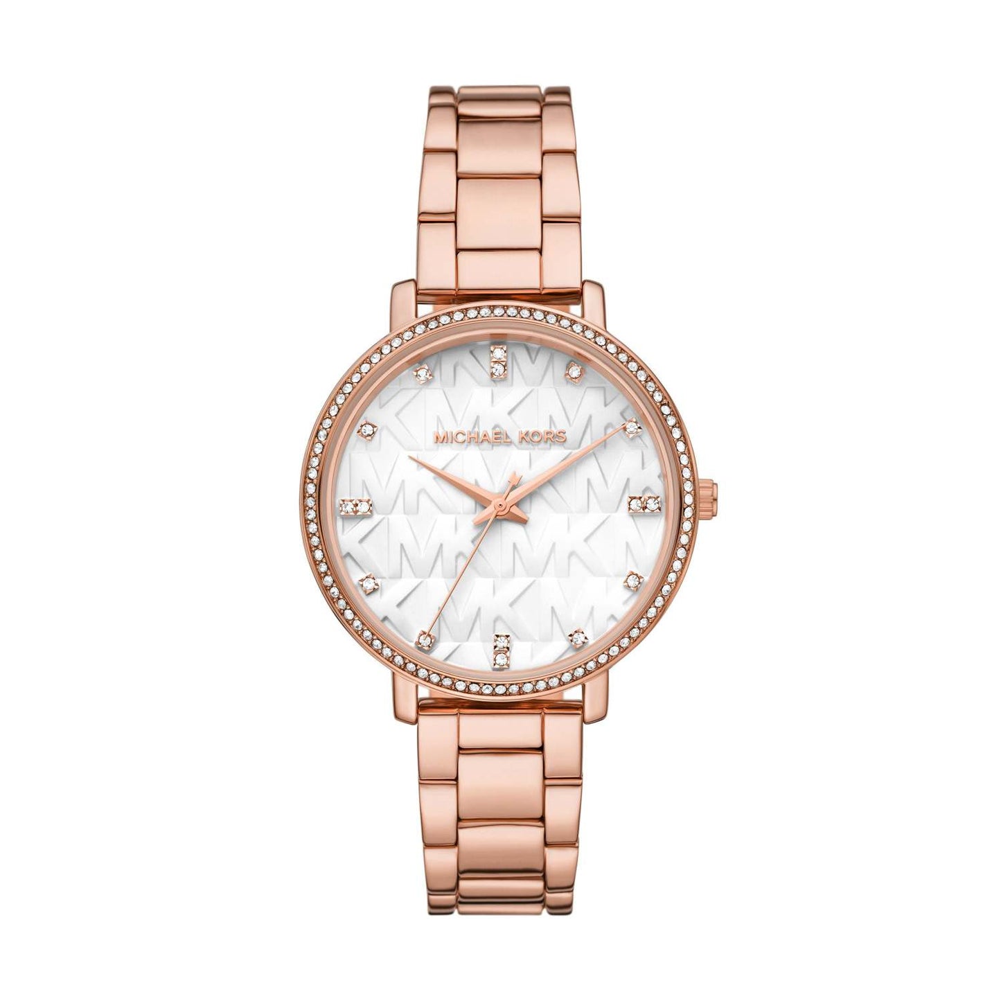 LADIES PYPER ROSE GOLD-TONE STAINLESS STEEL WATCH WHITE MK LOGO DIAL