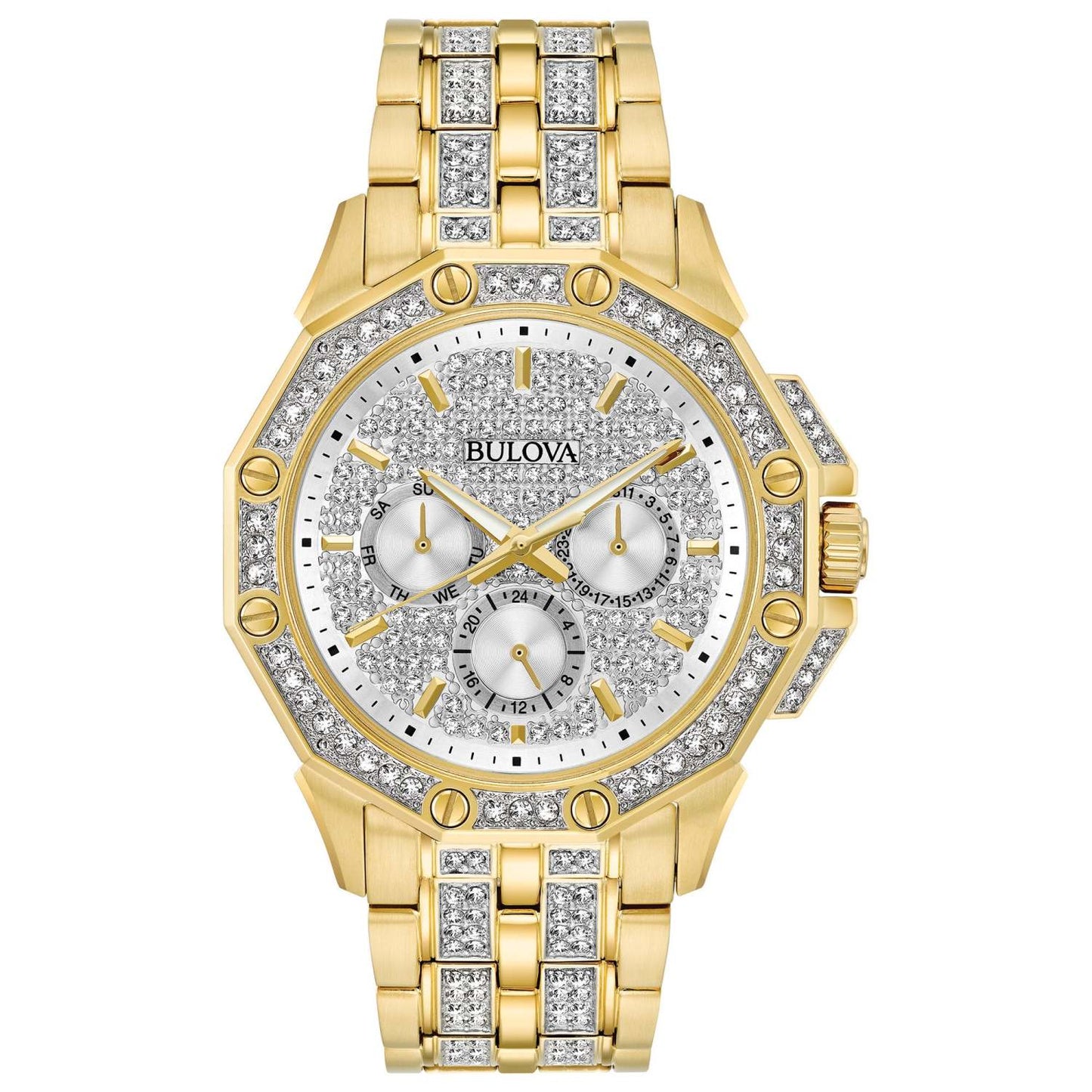 MENS OCTAVA GOLD-TONE & SWAROVSKI CRYSTAL WATCH