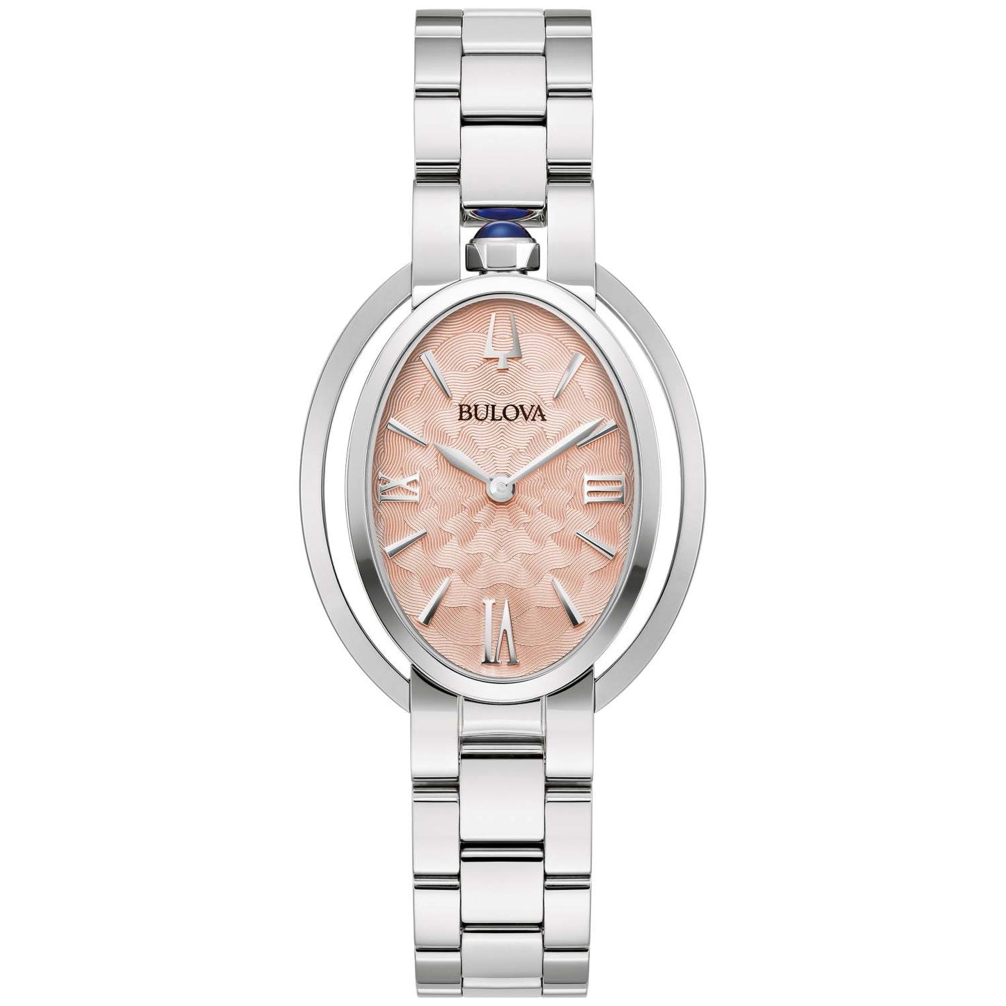 LADIES' RUBAIYAT SILVER-TONE STAINLESS STEEL OVAL WATCH, SALMON DIAL
