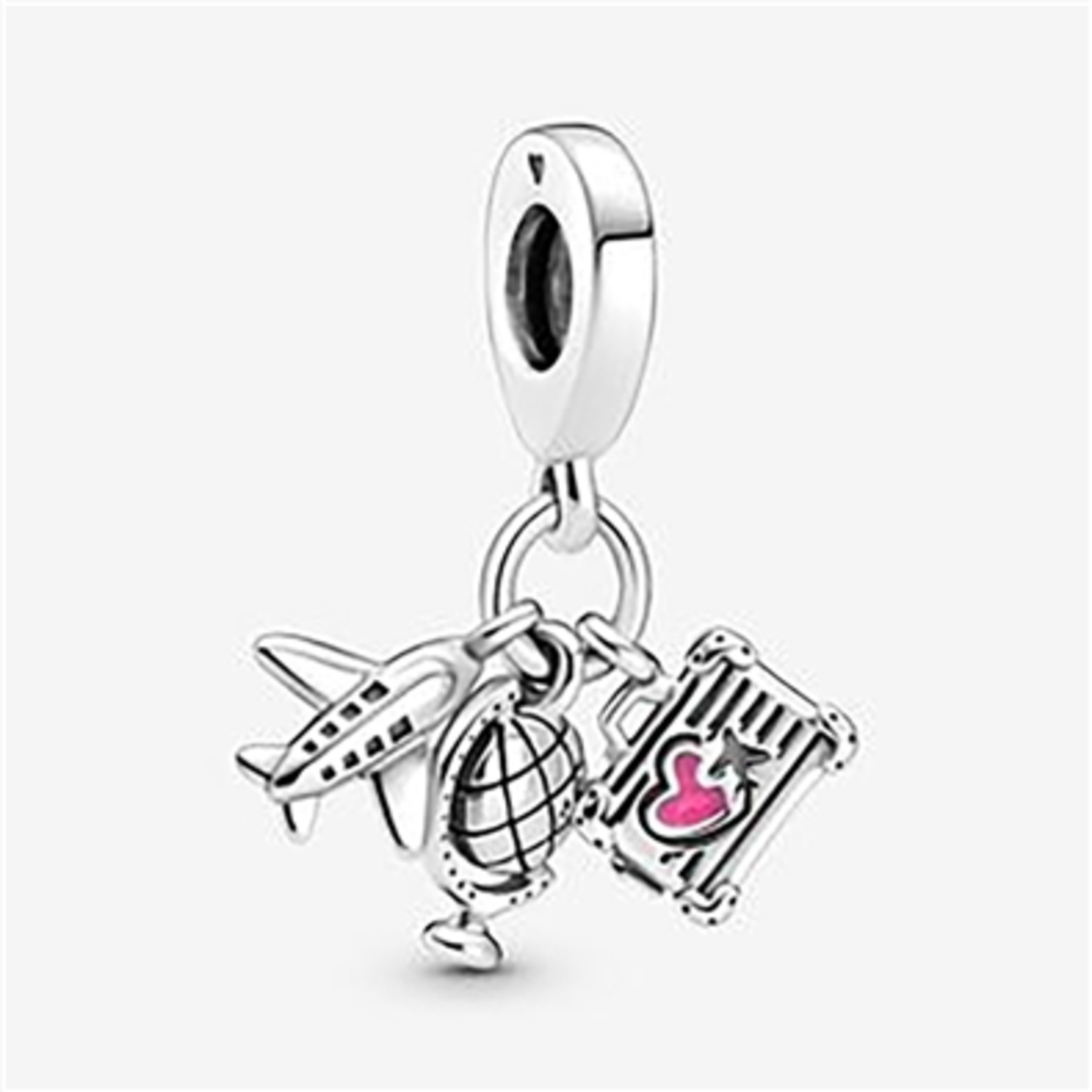 AIRPLANE, GLOBE AND SUITCASE CHARM, PINK