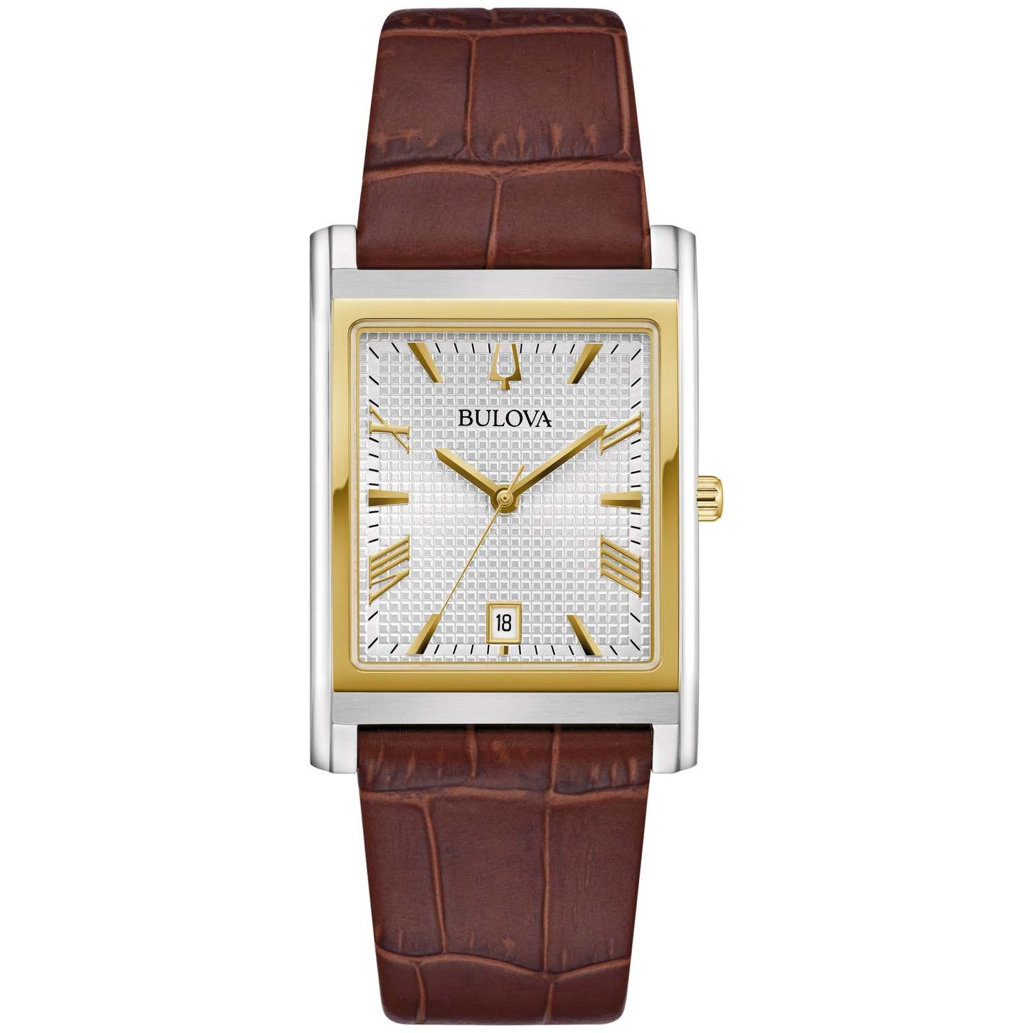 MEN'S SUTTON BROWN LEATHER STRAP RECTANGLE WATCH, SILVER DIAL