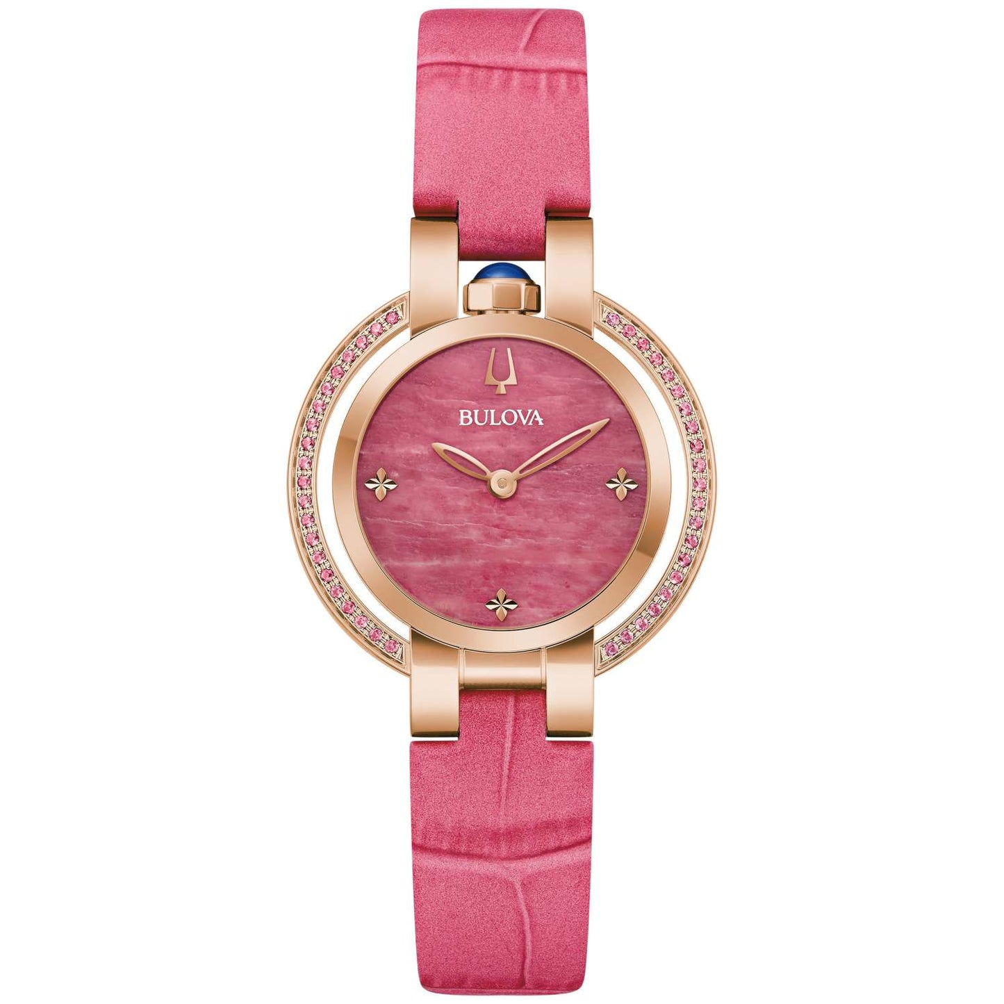 LADIES' RUBAIYAT FOUR SEASON PINK LEATHER STRAP WATCH, PINK RHODONITE DIAL