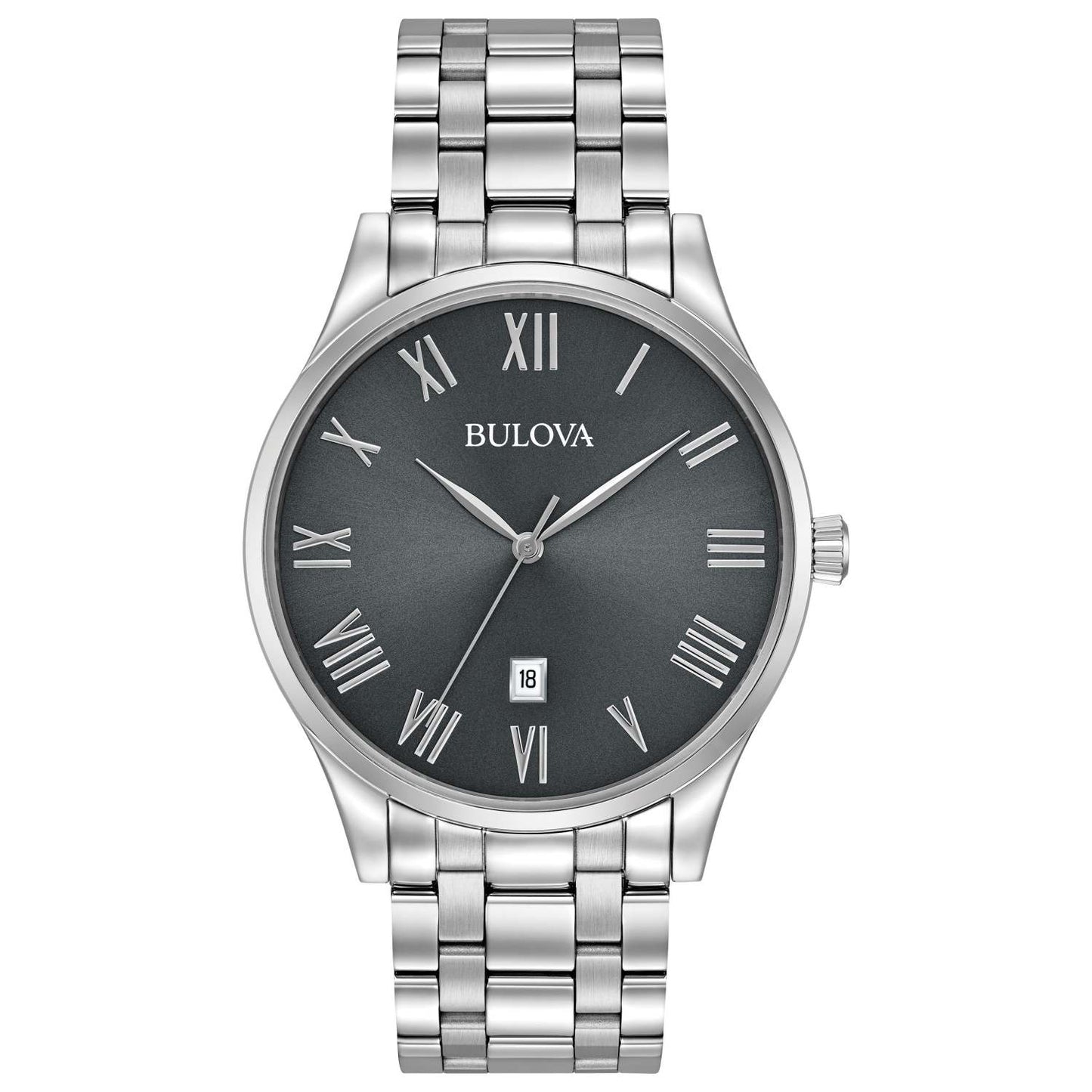MEN'S CLASSIC SILVER-TONE STAINLESS STEEL WATCH, GUNMETAL DIAL