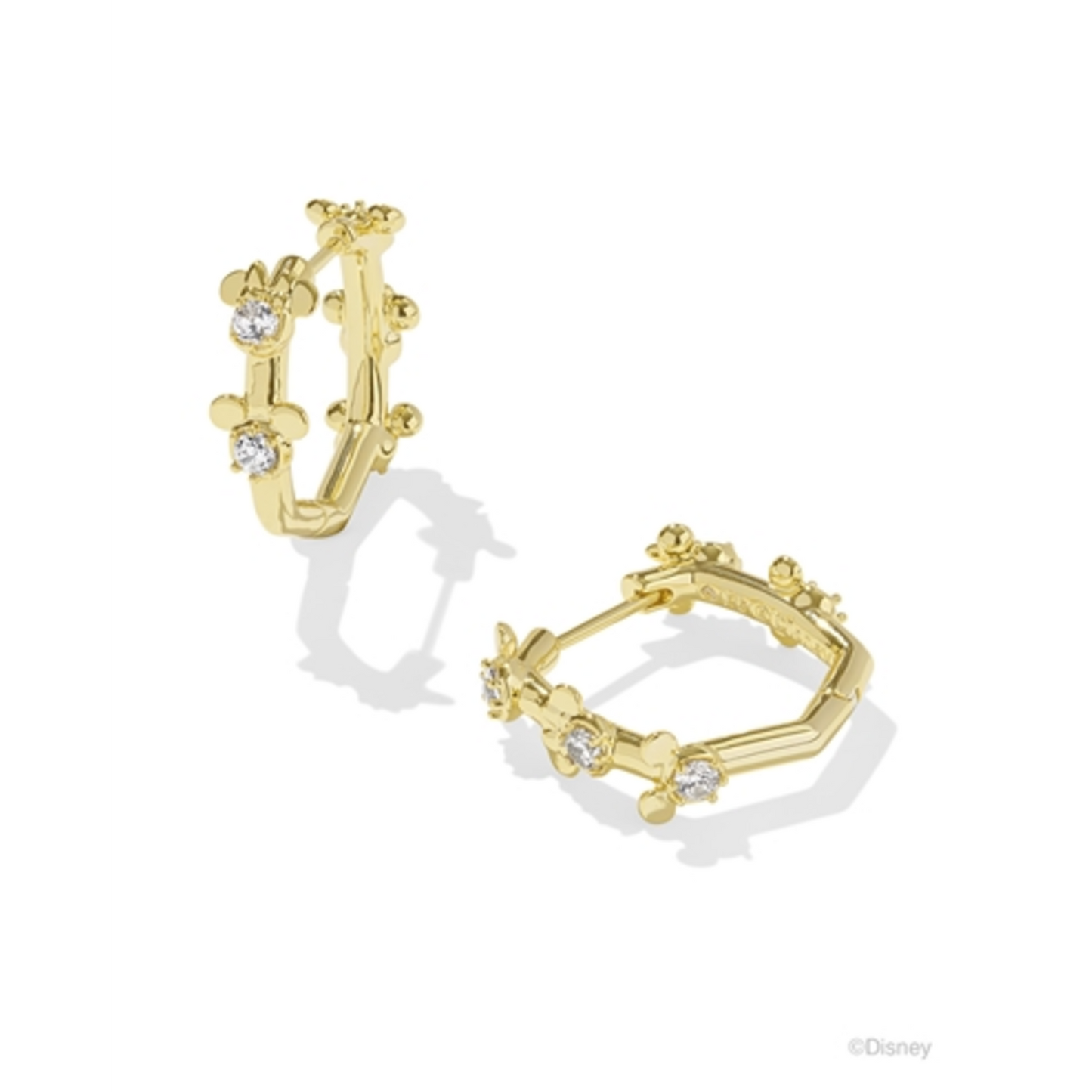 MICKEY MINNIE HUGGIE EARRINGS, GOLD WHITE CRYSTAL
