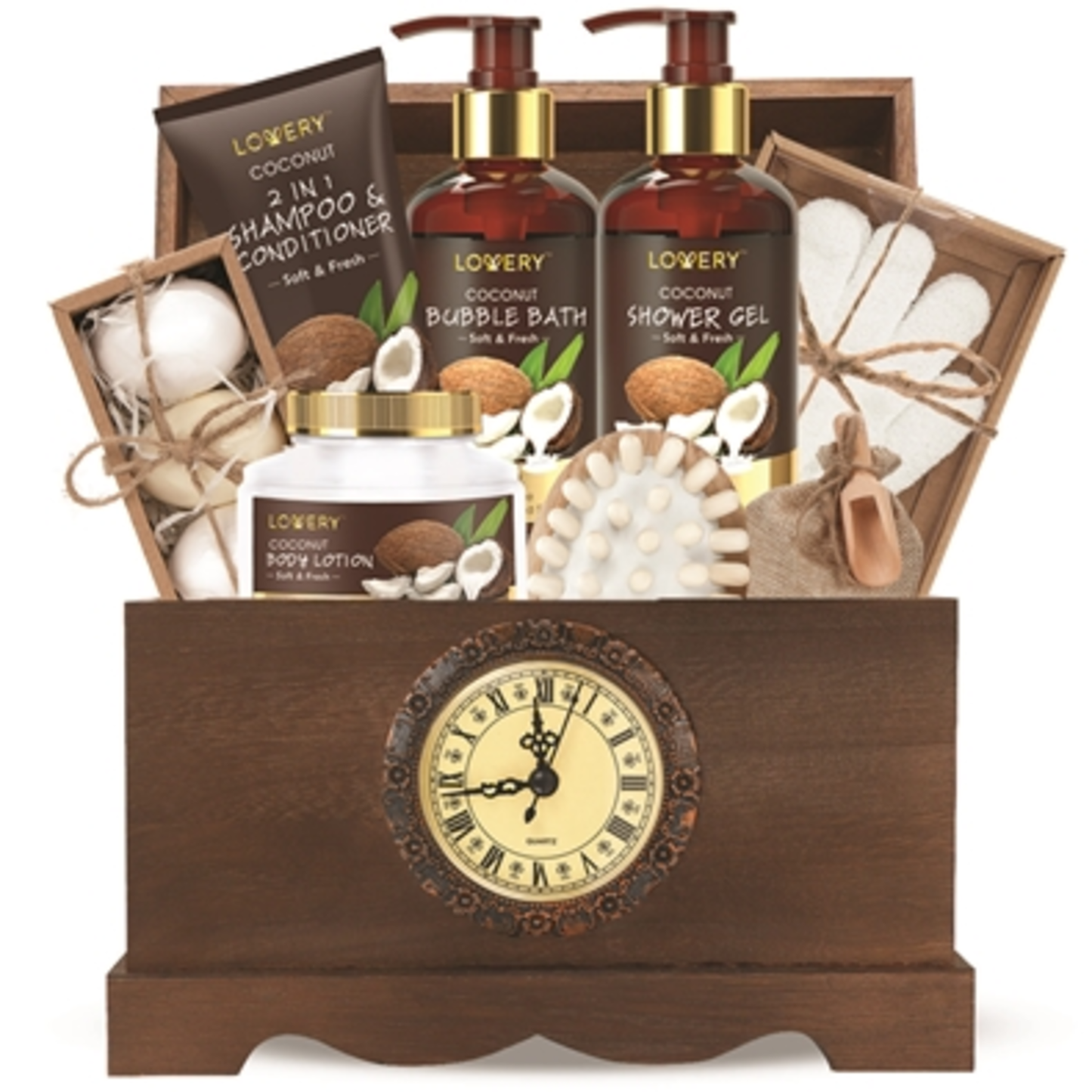 VINTAGE STYLE COCONUT HOME BATH GIFT SET, BROWN, 13 PIECES