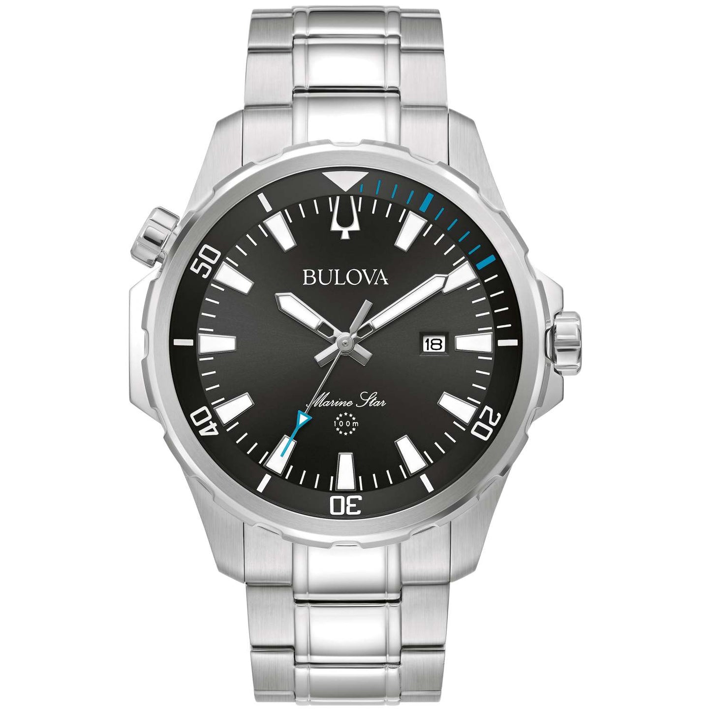 MEN'S MARINE STAR SILVER-TONE STAINLESS STEEL WATCH, BLACK DIAL