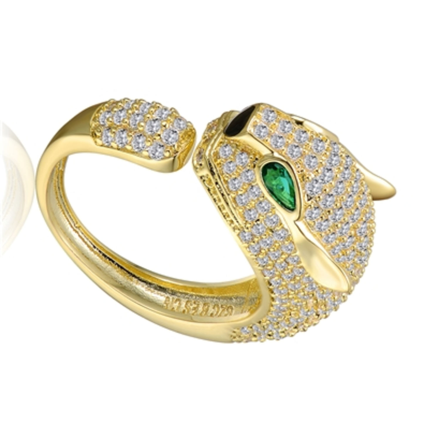 14K GOLD GREEN EYED STATEMENT RING, GOLD, 8"