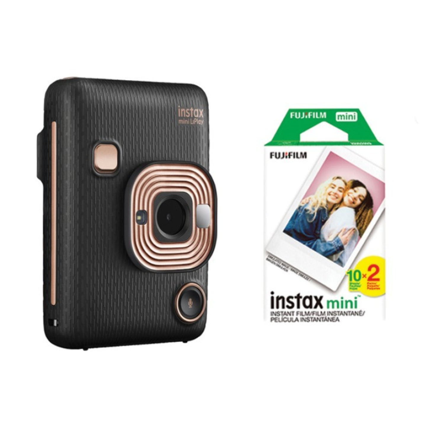 INSTAX MINI LIPLAY HYBRID INSTANT CAMERA WITH 20 PACK FILM KIT, ELEGANT BLACK