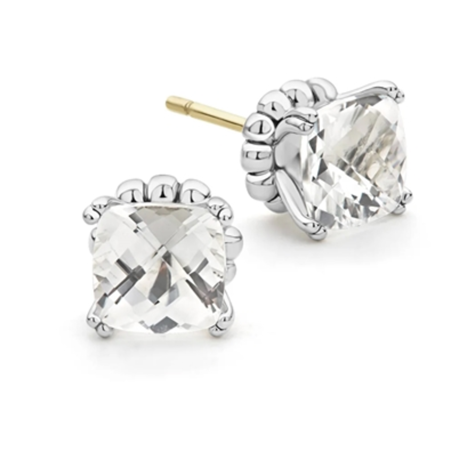 WHITE TOPAZ STUD EARRINGS, STERLING SILVER