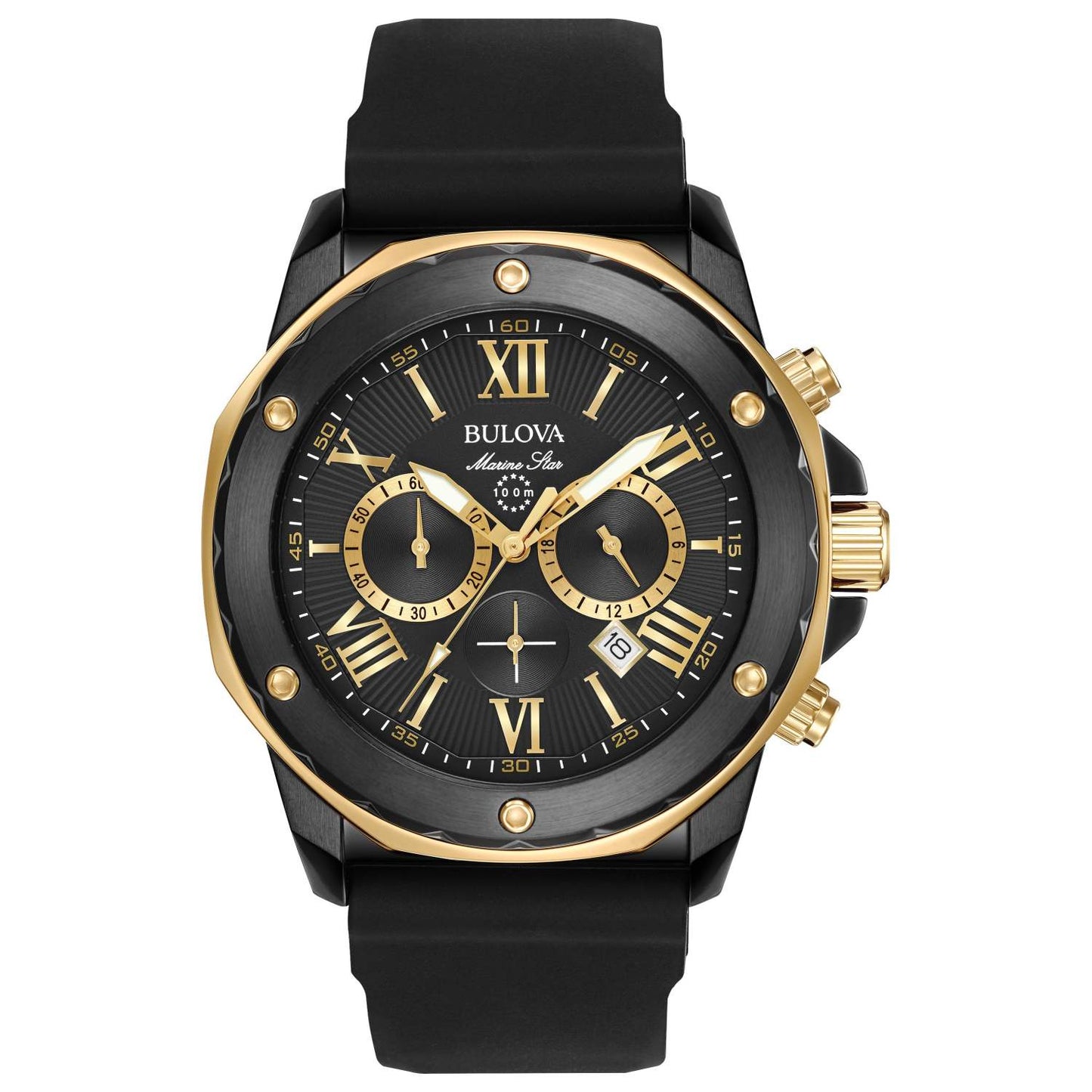 MENS MARINE STAR BLACK SILICONE STRAP WATCH GOLD/BLACK DIAL