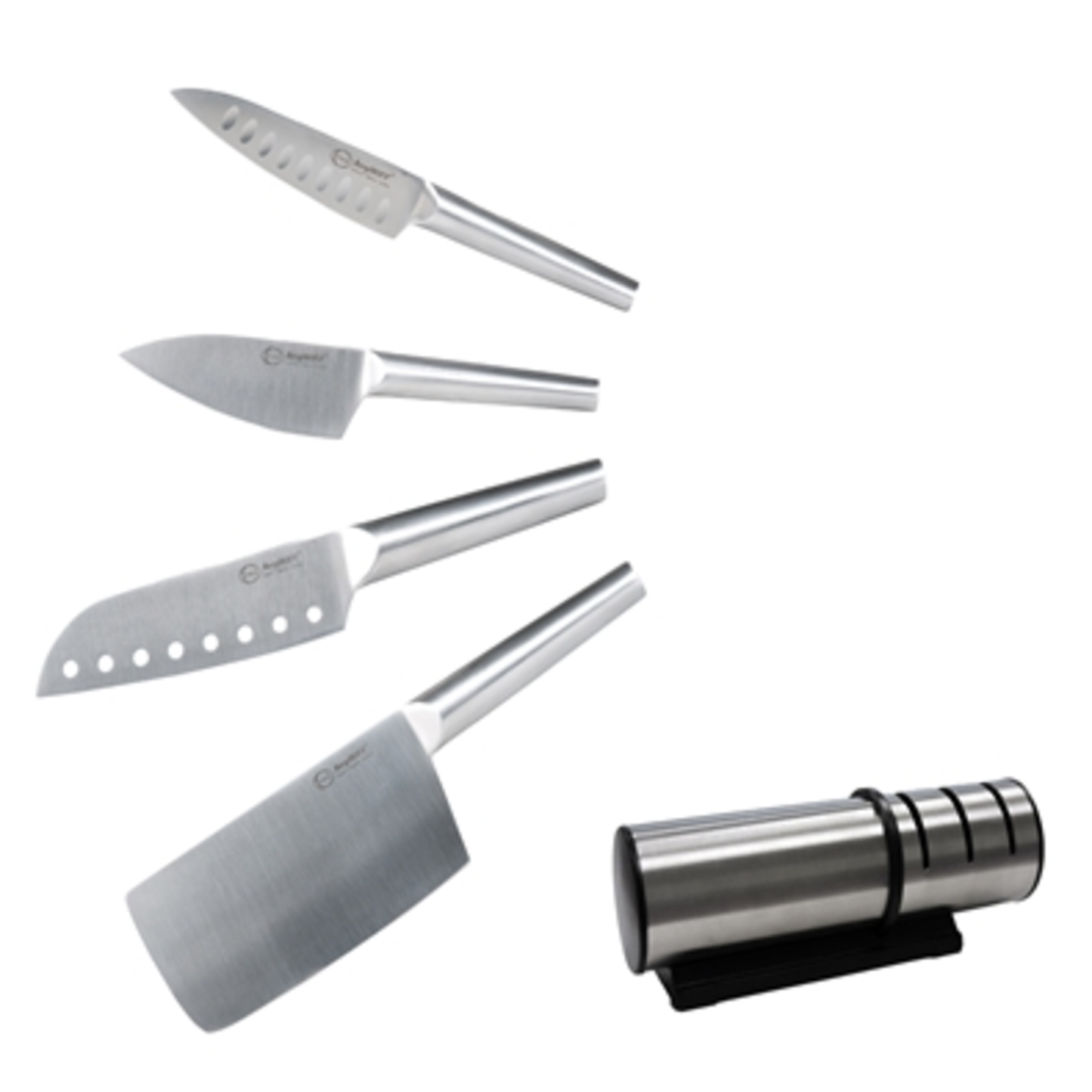 STRAIGHT 5PC CUTLERY SET/SHARPENER, BLACK/SILVER