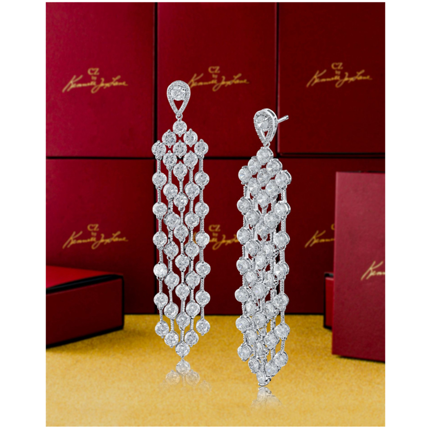 LADIES ROUND CZ FRINGE EARRINGS