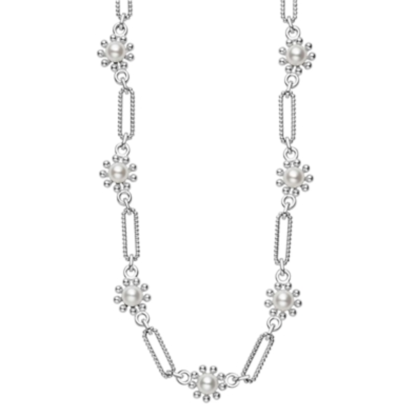 FLEUR PEARL LINK NECKLACE, STERLING SILVER