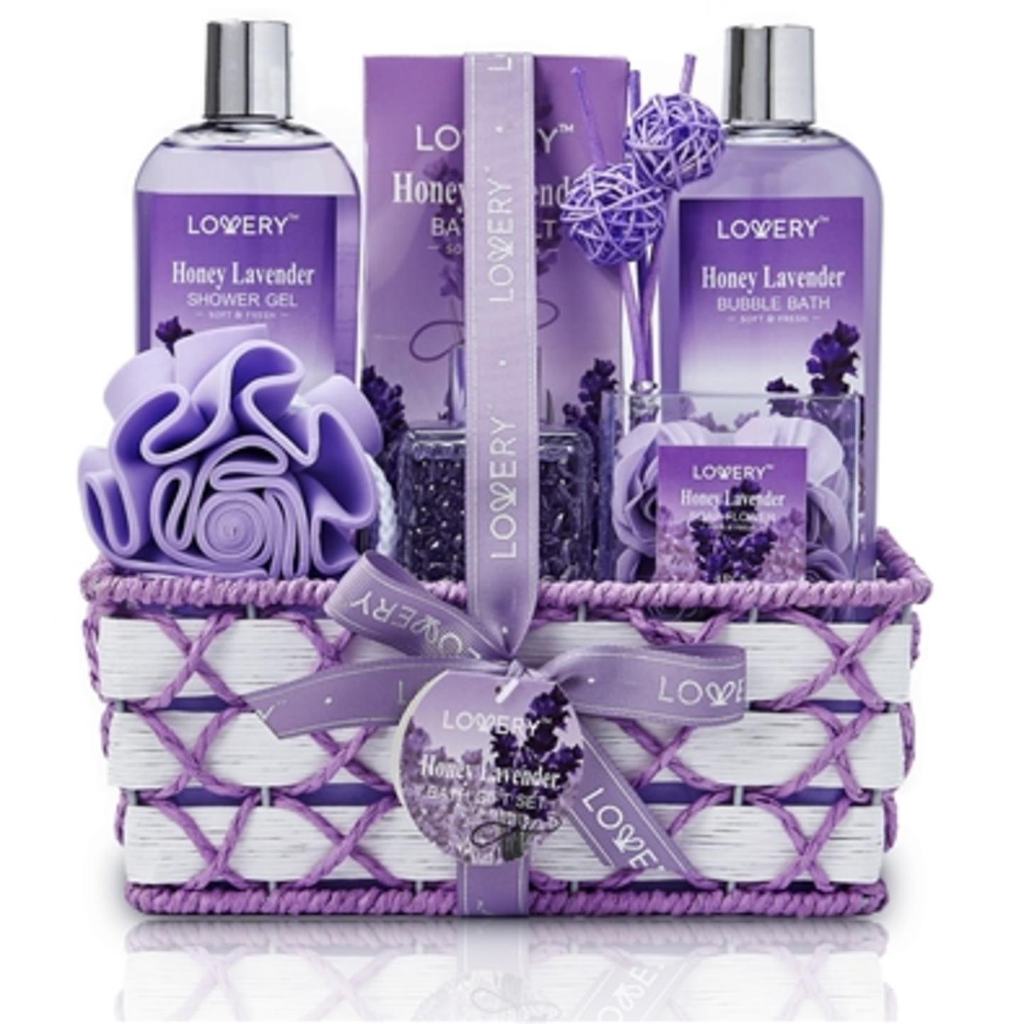 HONEY LAVENDER HOME BATH GIFT SET, PURPLE, 15 PIECES