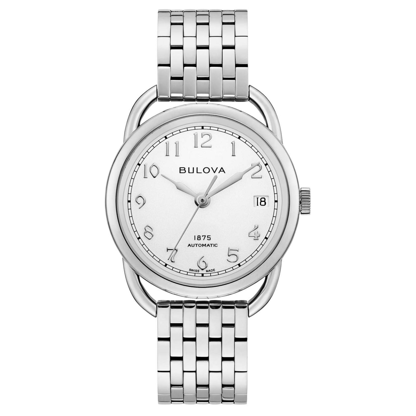 LADIES' JOSEPH BULOVA COMMODORE AUTOMATIC SILVER-TONE SS WATCH, SILVER DIAL