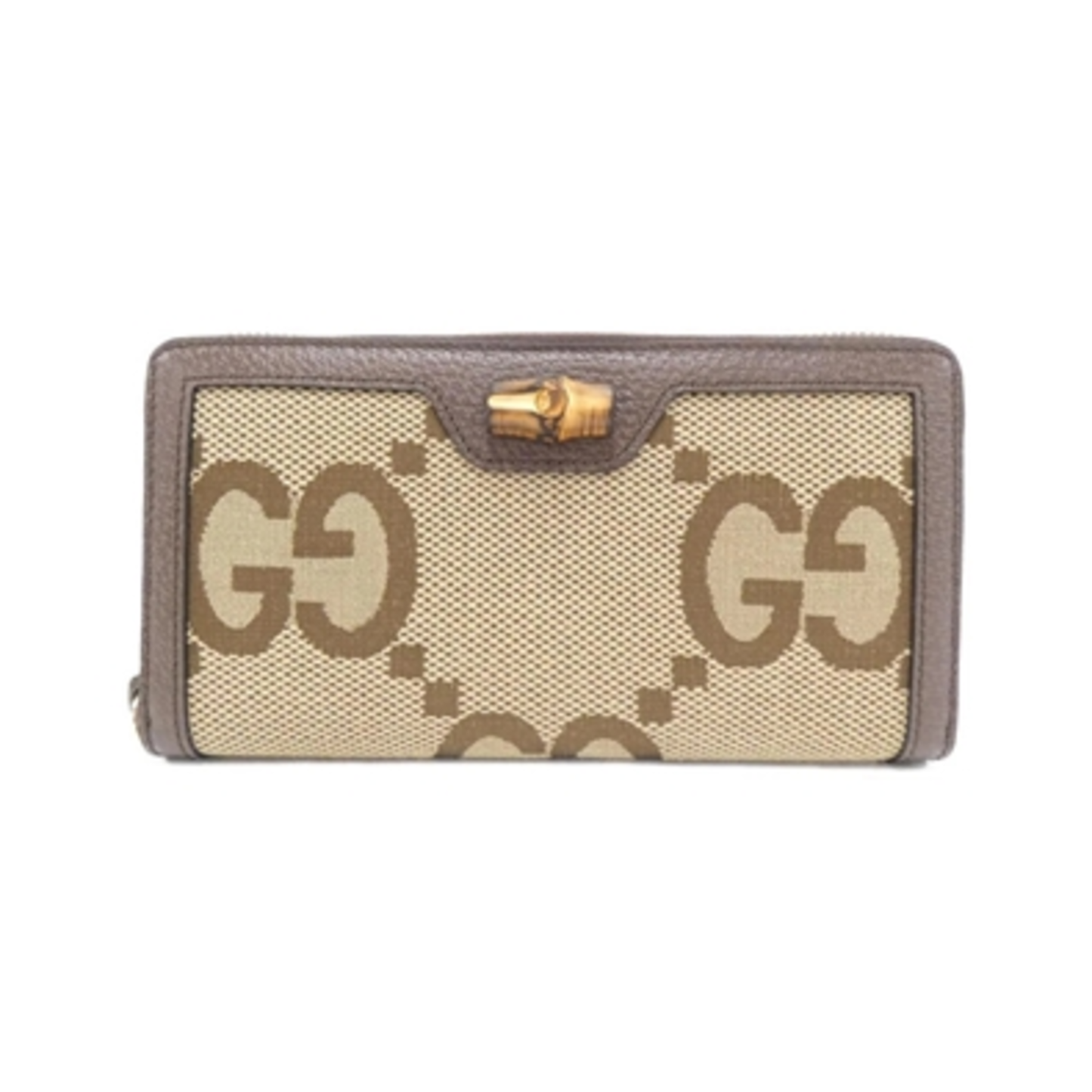 DIANA JUMBO GG CANVAS ZIP-AROUND WALLET, BROWN AND TAN