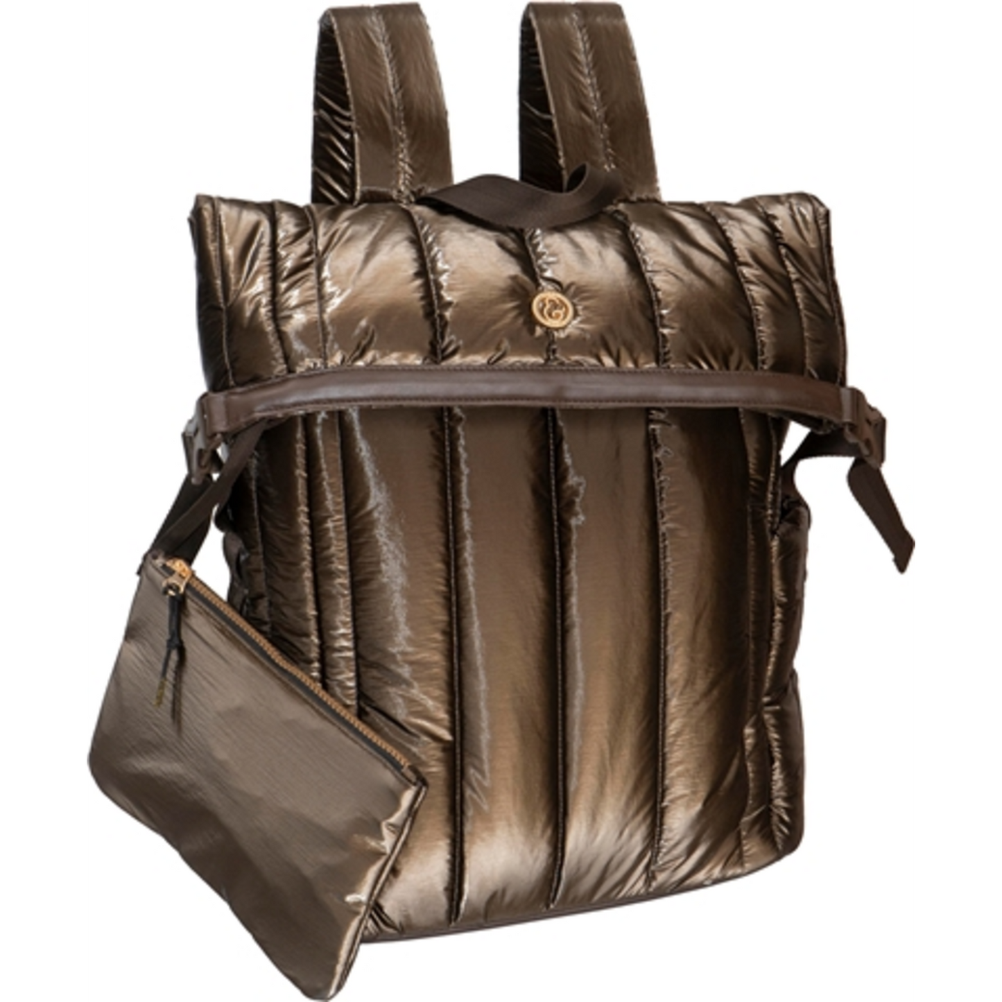 METALLIC QUILTED BACKPACK, CHOCOLATE, 18"
