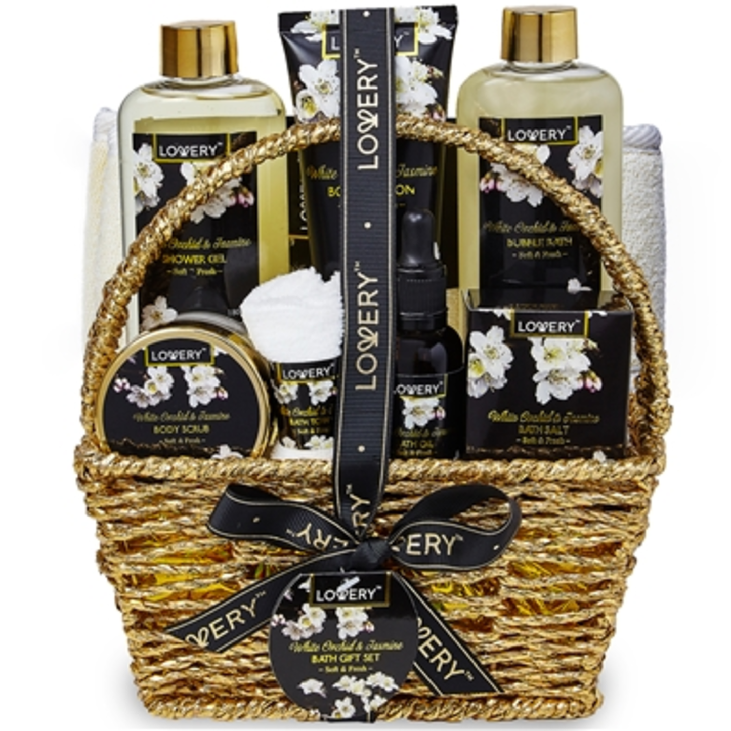 WHITE ORCHID HOME BATH SET, GOLD, 8 PIECES