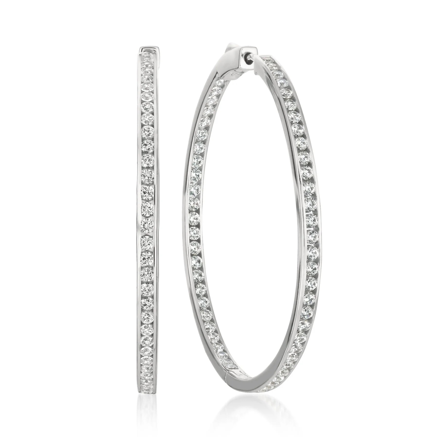 CRISLU CLASSIC INSIDE OUT HOOP EARRINGS FINISHED IN PURE PLATINUM - 1.5 INCHES DIAMETER