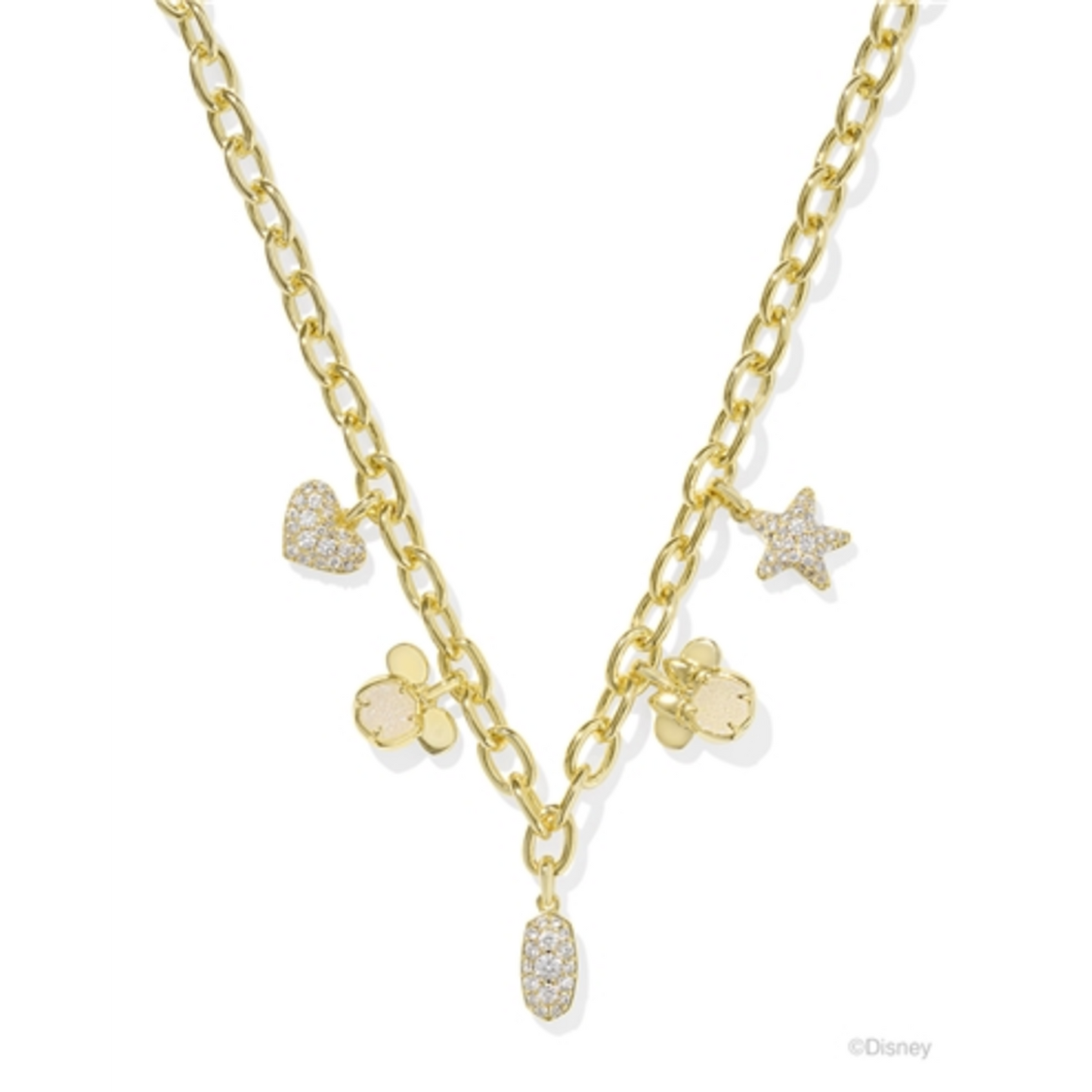 MICKEY MINNIE CHARM NECKLACE, GOLD IRIDESCENT WHITE MIX