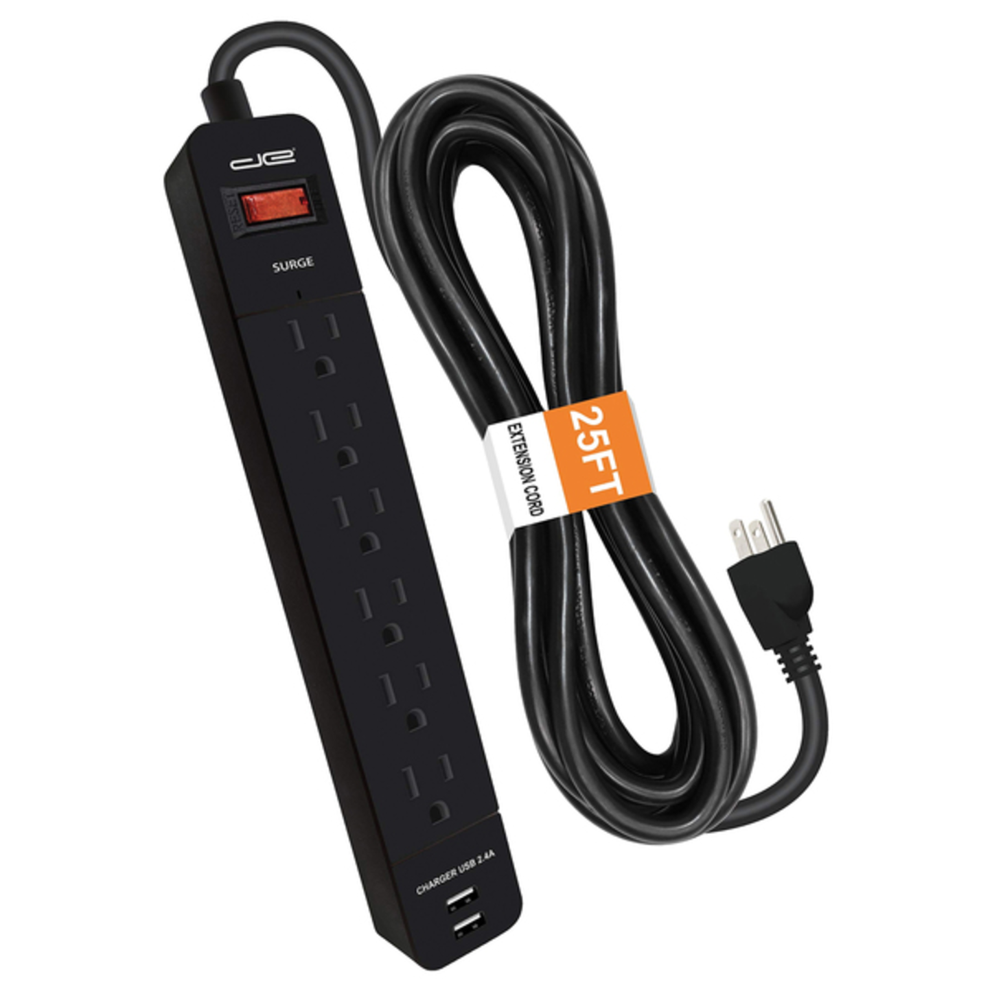 25FT 2USB SRG PT STRP BLK