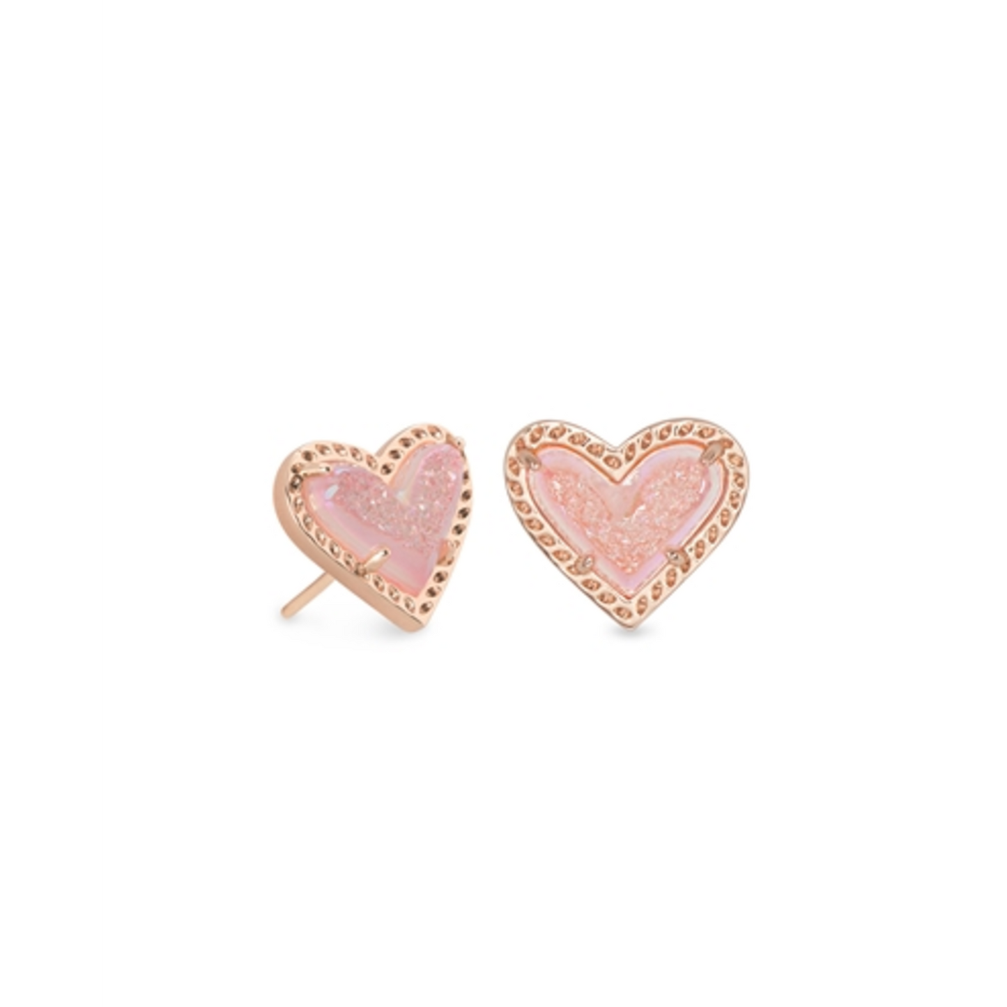 ARI HEART STUD EARRING, ROSE GOLD PINK DRUSY