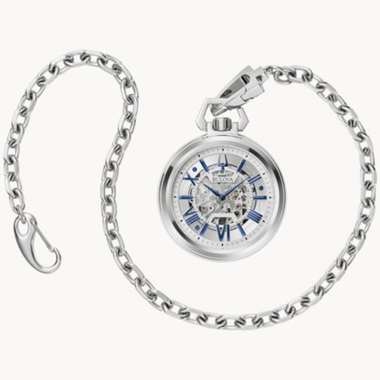 SUTTON SILVER-TONE STAINLESS STEEL AUTOMATIC POCKET WATCH SILVER-WHITE DIAL