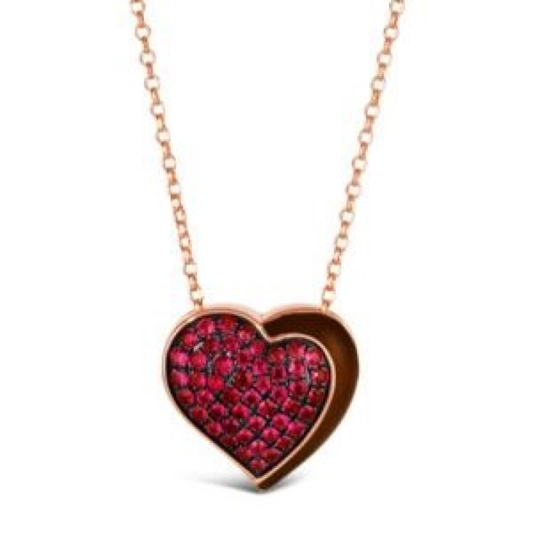 STRAWBERRY GOLD RUBY HEART PENDANT NECKLACE