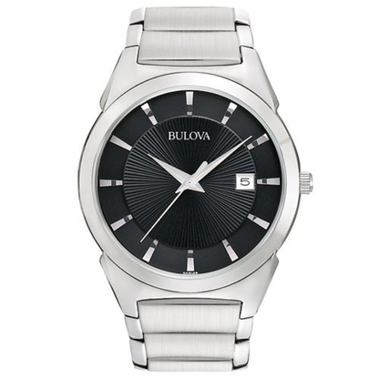 DRESS COLLECTION MENS CHROME BRACELET W/ BLACK DIAL