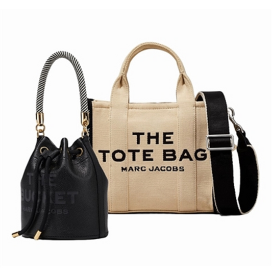 SMALL TOTE/LEATHER BUCKET DUO, WARM SAND/BLACK