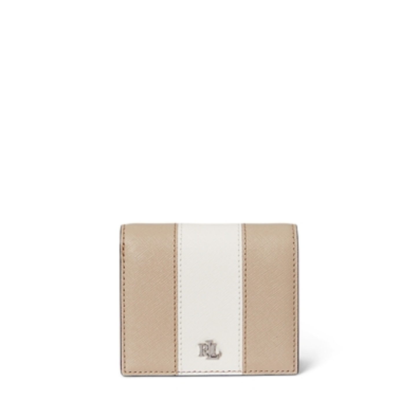 CROSSHATCH LEATHER COMPACT WALLET, BIRCH TAN/SOFT WHITE