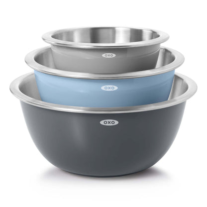 GOOD GRIPS 3PC STAINLESS STEEL MIXING BOWL SET GRAY/BLUE