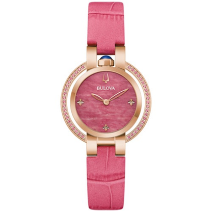 LADIES' RUBAIYAT FOUR SEASON PINK LEATHER STRAP WATCH, PINK RHODONITE DIAL