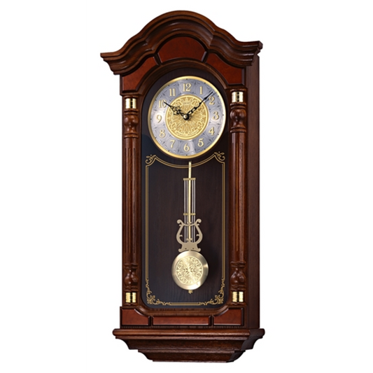 STATELY PENDULUM AND CHIME CLOCK, BROWN