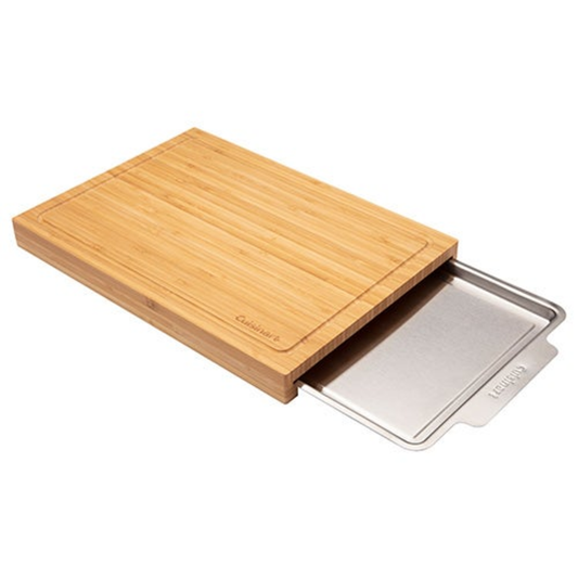 BAMBOO CUTTING BOARD W/ STAINLESS STEEL TRAY