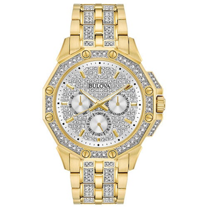 MENS OCTAVA GOLD-TONE & SWAROVSKI CRYSTAL WATCH