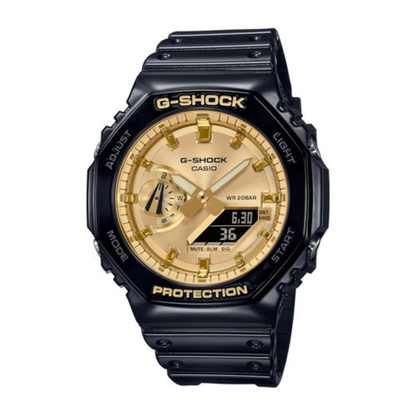 MEN'S G-SHOCK OCTAGON SLIM ANA-DIGI BLACK WATCH, GOLD DIAL