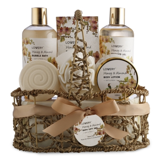 HONEY  AND  ALMOND HANDMADE BODY CARE SET, BEIGE, 7 PIECES