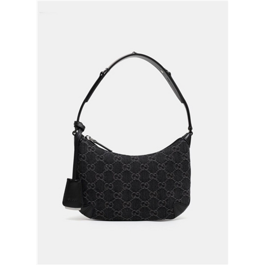 HORSEBIT SLIM SMALL DENIM SHOULDER BAG, BLACK