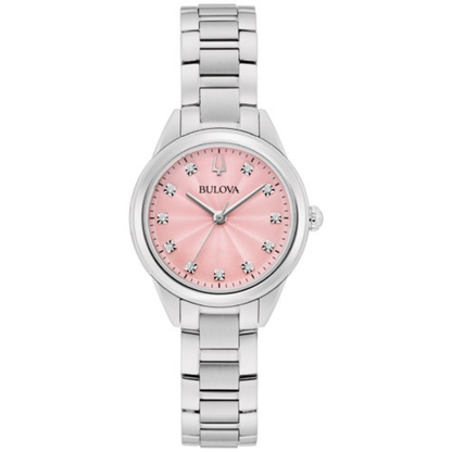 LADIES' SUTTON SILVER-TONE STAINLESS STEEL WATCH, PINK DIAL