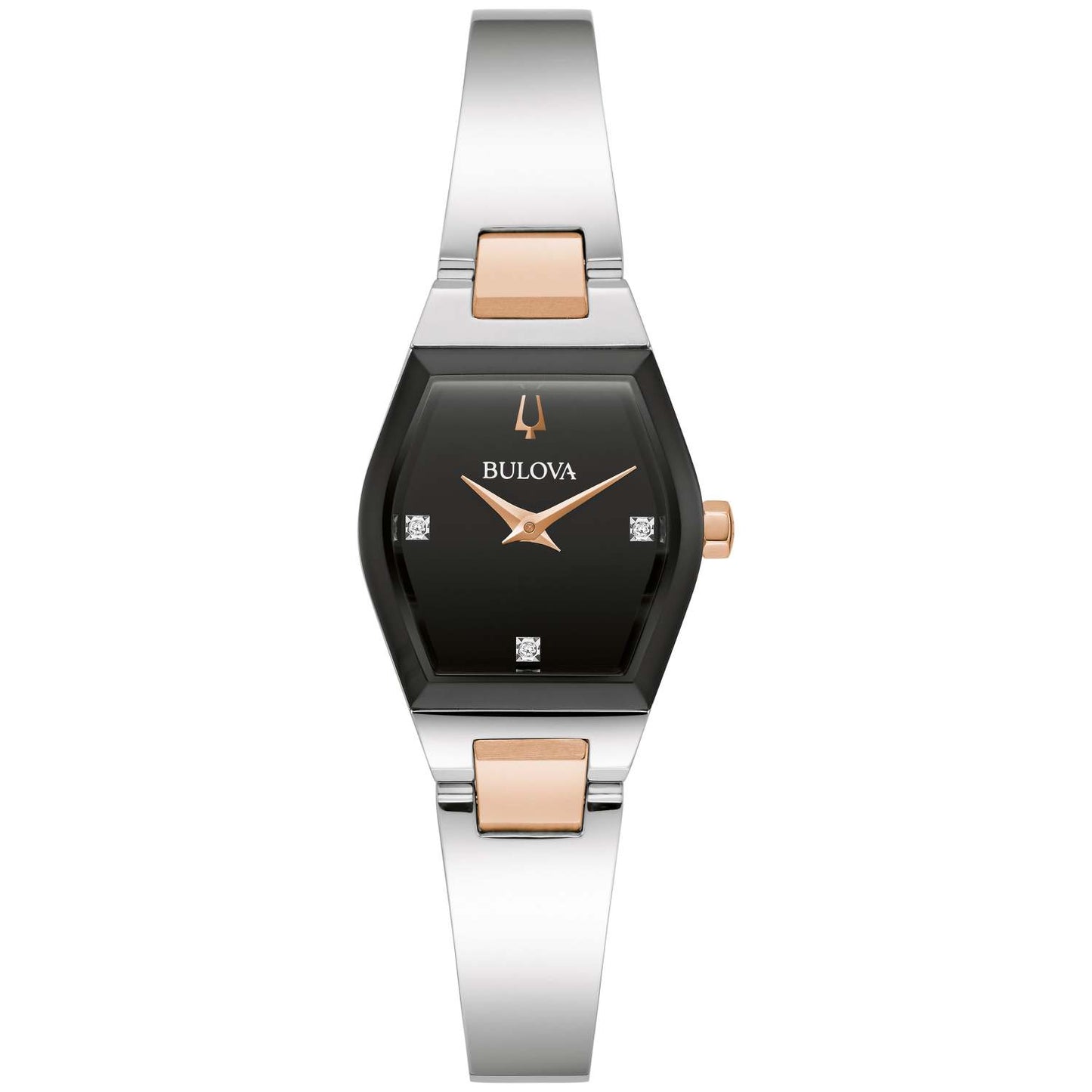 LADIES' GEMINI TWO-TONE STAINLESS STEEL WATCH, BLACK DIAL