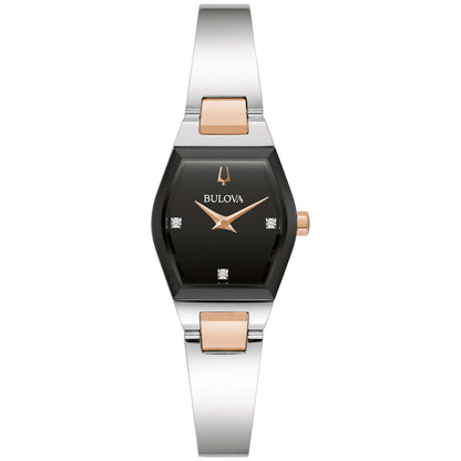 LADIES' GEMINI TWO-TONE STAINLESS STEEL WATCH, BLACK DIAL