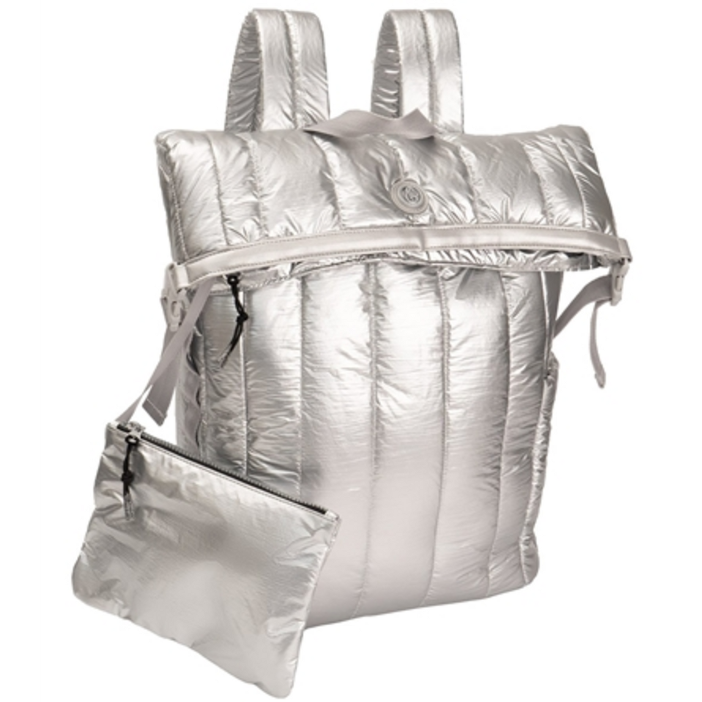 METALLIC QUILTED BACKPACK, CHROME, 18"