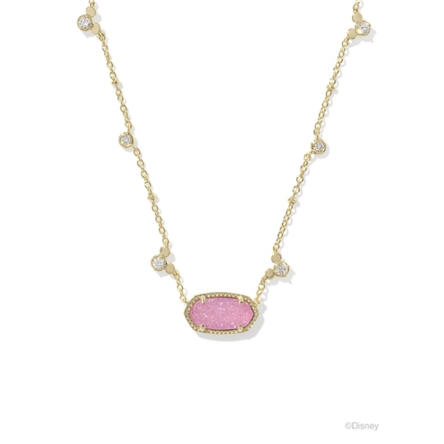 MICKEY MOUSE ELISA NECKLACE, GOLD HOT PINK DRUSY