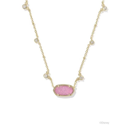 MICKEY MOUSE ELISA NECKLACE, GOLD HOT PINK DRUSY