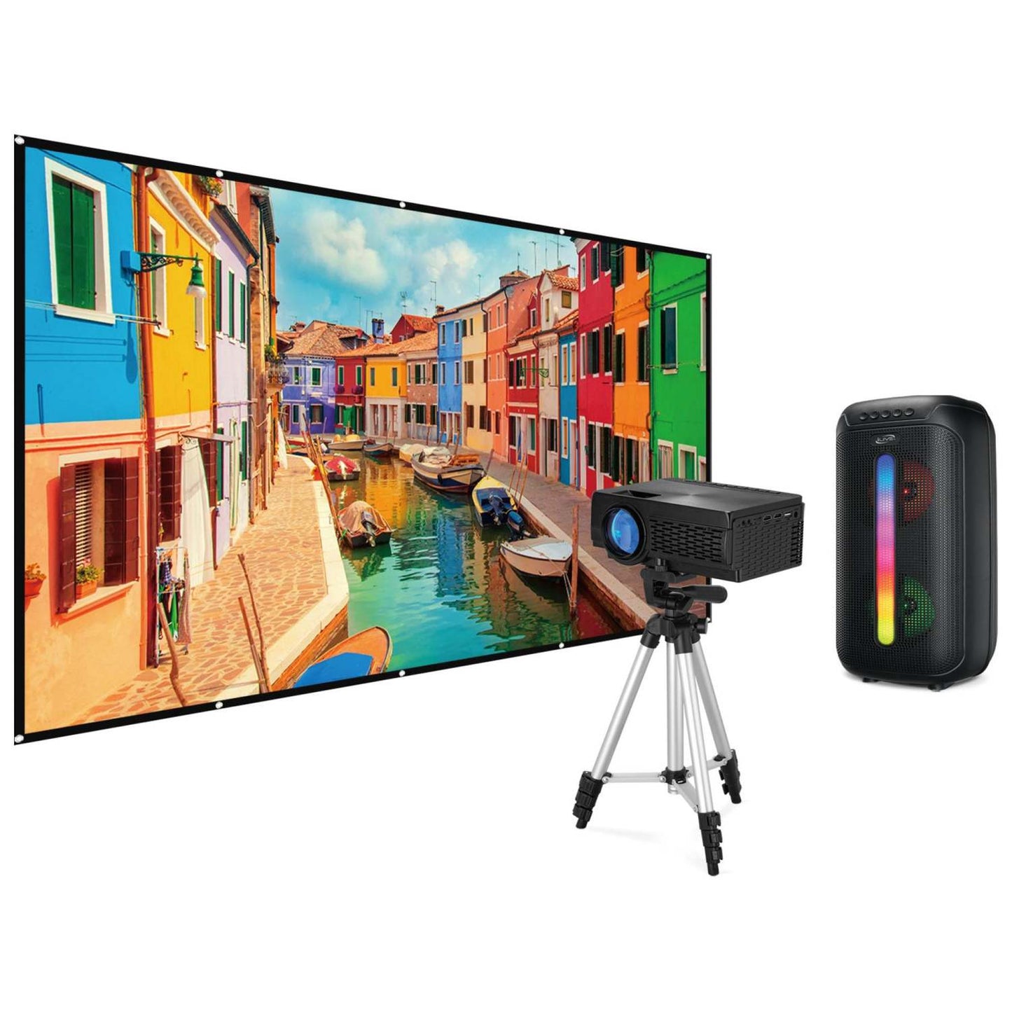 POP-UP MOVIE THEATER KIT - PROJECTOR SCREEN TAILGATE SPEAKER