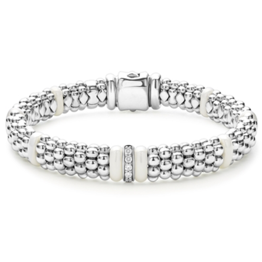 SINGLE STATION DIAMOND CAVIAR BRACELET, WHITE, 7