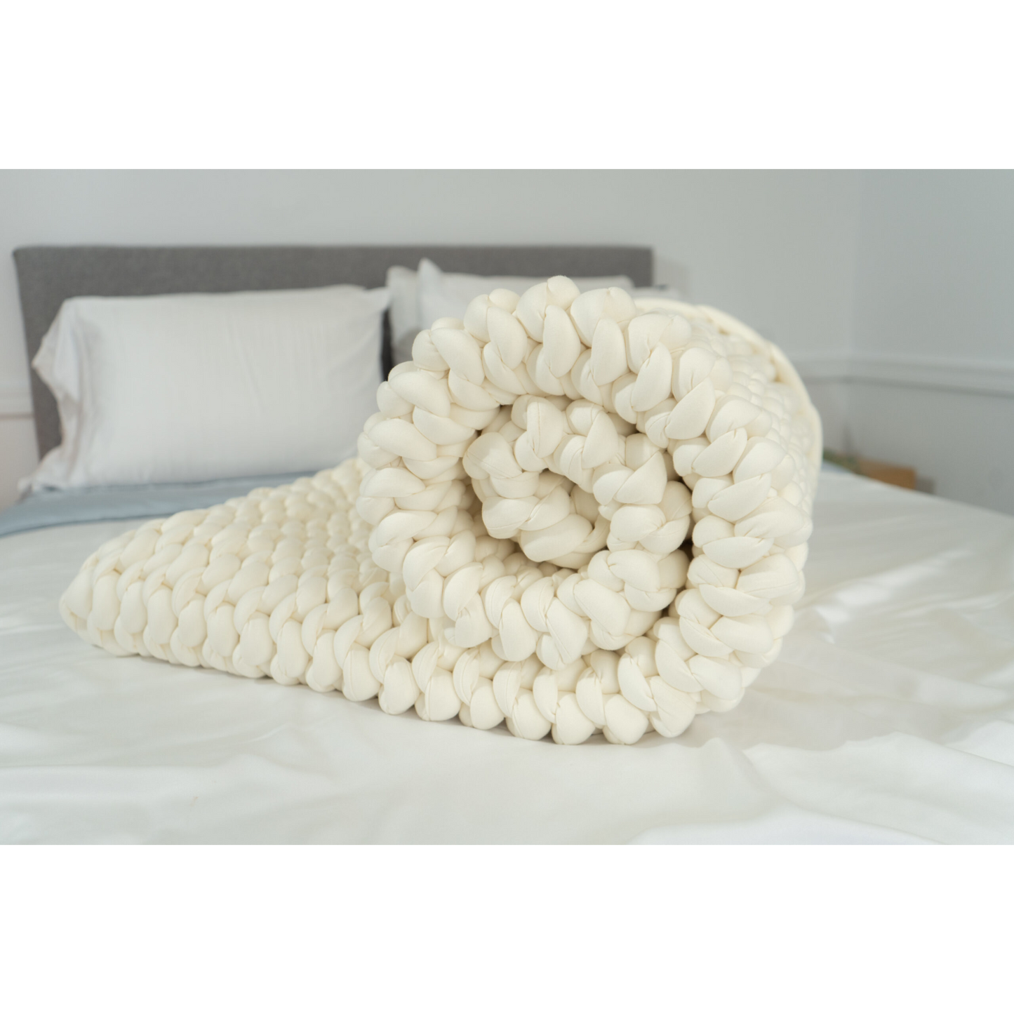 HUSH HAND KNIT 15LB MINKY VELOUR WEIGHTED BLANKET - CREAM