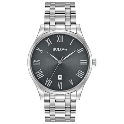 MEN'S CLASSIC SILVER-TONE STAINLESS STEEL WATCH, GUNMETAL DIAL